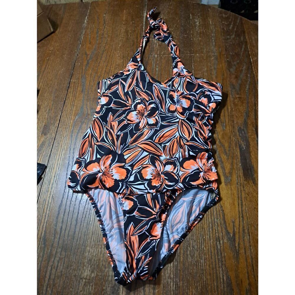 Size 18W Ruched Halter Tie One Piece Swimsuit Bathing Suit Swimwear